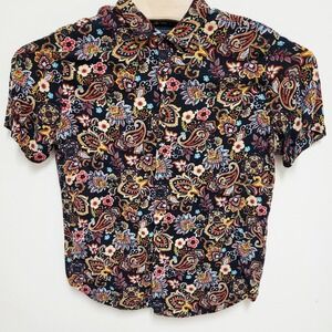 DENIM & SUPPLY Ricky Singh Large Short Sleeve Button Down Shirt Paisley Floral